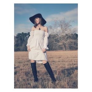 PULL ON, off shoulder white eyelet dress